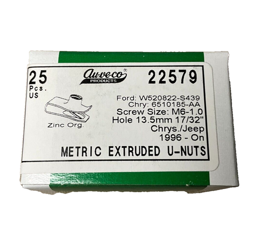 25 Auveco 22579 Extruded U-Nut Screw Lock Thread M6-1.0.
