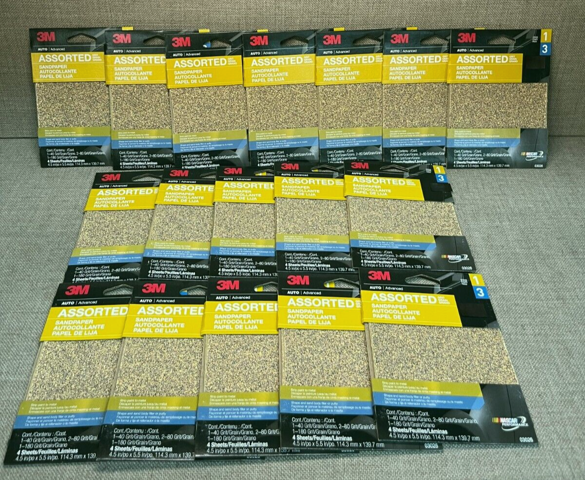 17 QTY 3M Assorted Grit Sandpaper, 68 sheets total