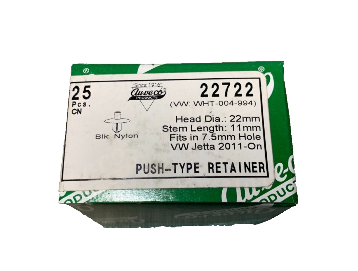 25 Auveco 22722 Interior Push-Type Retainer, 22mm Head, for VWW WHT-004-994