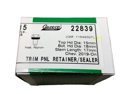 15 Auveco 22839 Trim Panel Retainer Clips w/Sealer for Chevy GMC 11549307