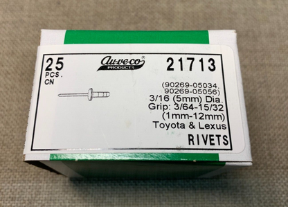 Auveco - 21713 - Toyota And Lexus Rivet W/ Plastic Cap (25 Pieces)