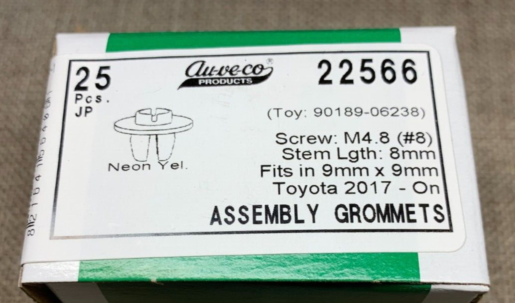 25 Auveco 22566 Assembly Grommet for Toyota 90189-06238