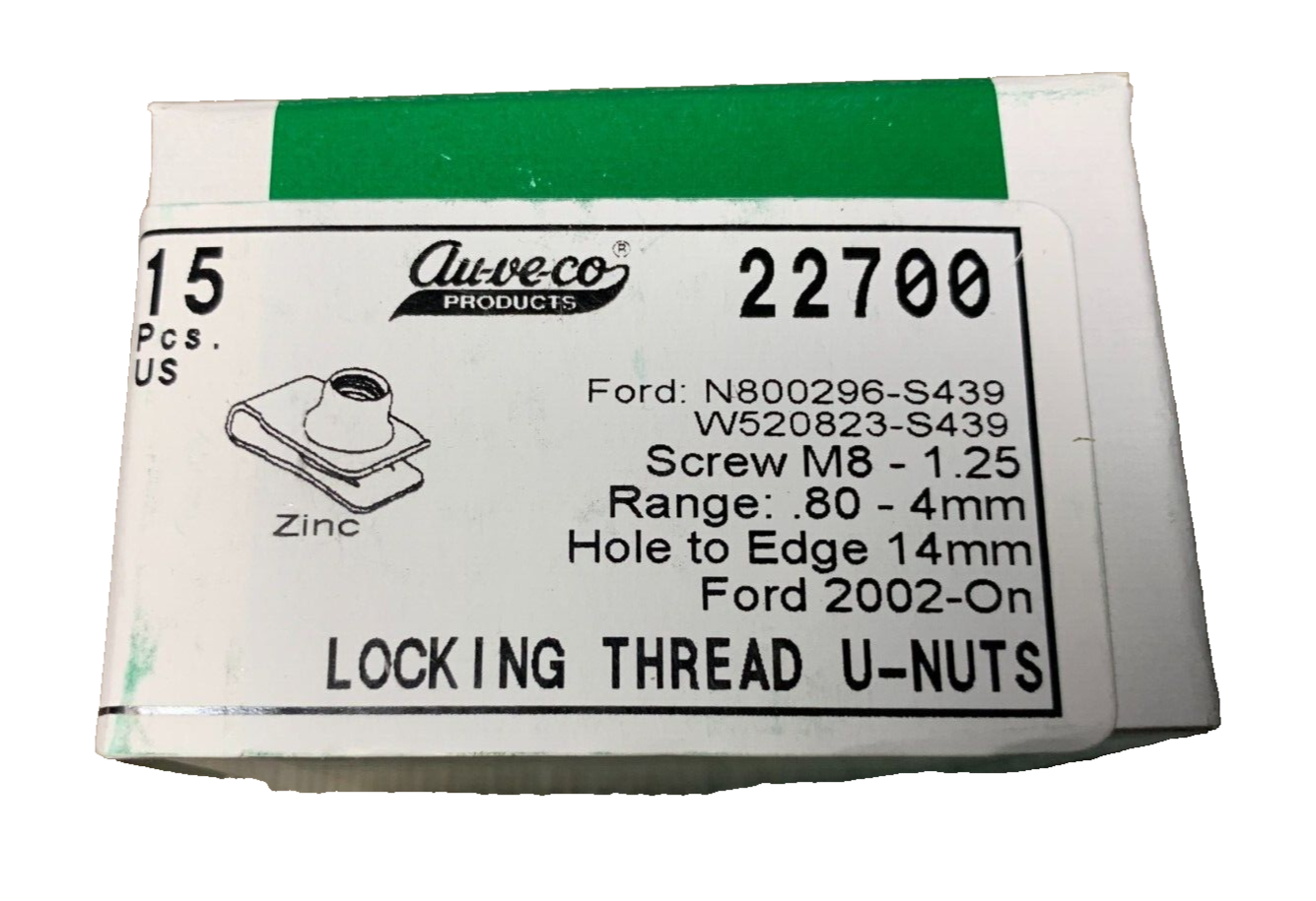 15 Auveco 22700 Metric Extruded U-Nut, M8-1.25 Locking Thread, for