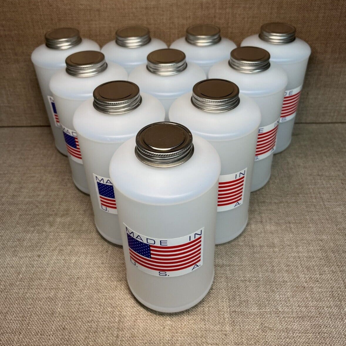 10 Empty White Quart Bottles & Lids. Fits Pro Undercoating & Standard Guns "USA"