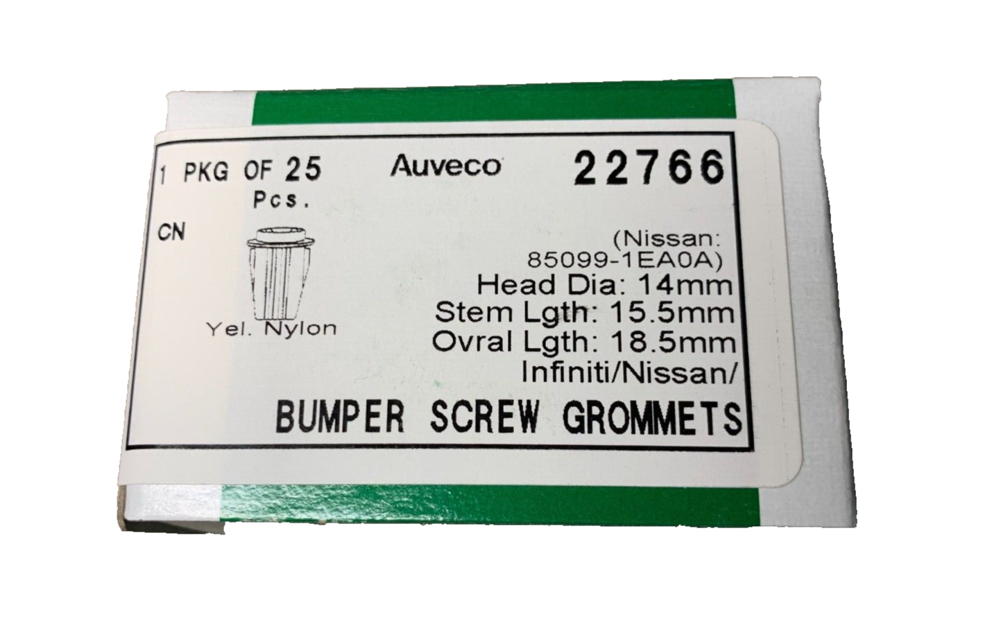 25m Auveco 22766 Bumper Screw Grommet, for M5 Screw,  85099-1EA0A