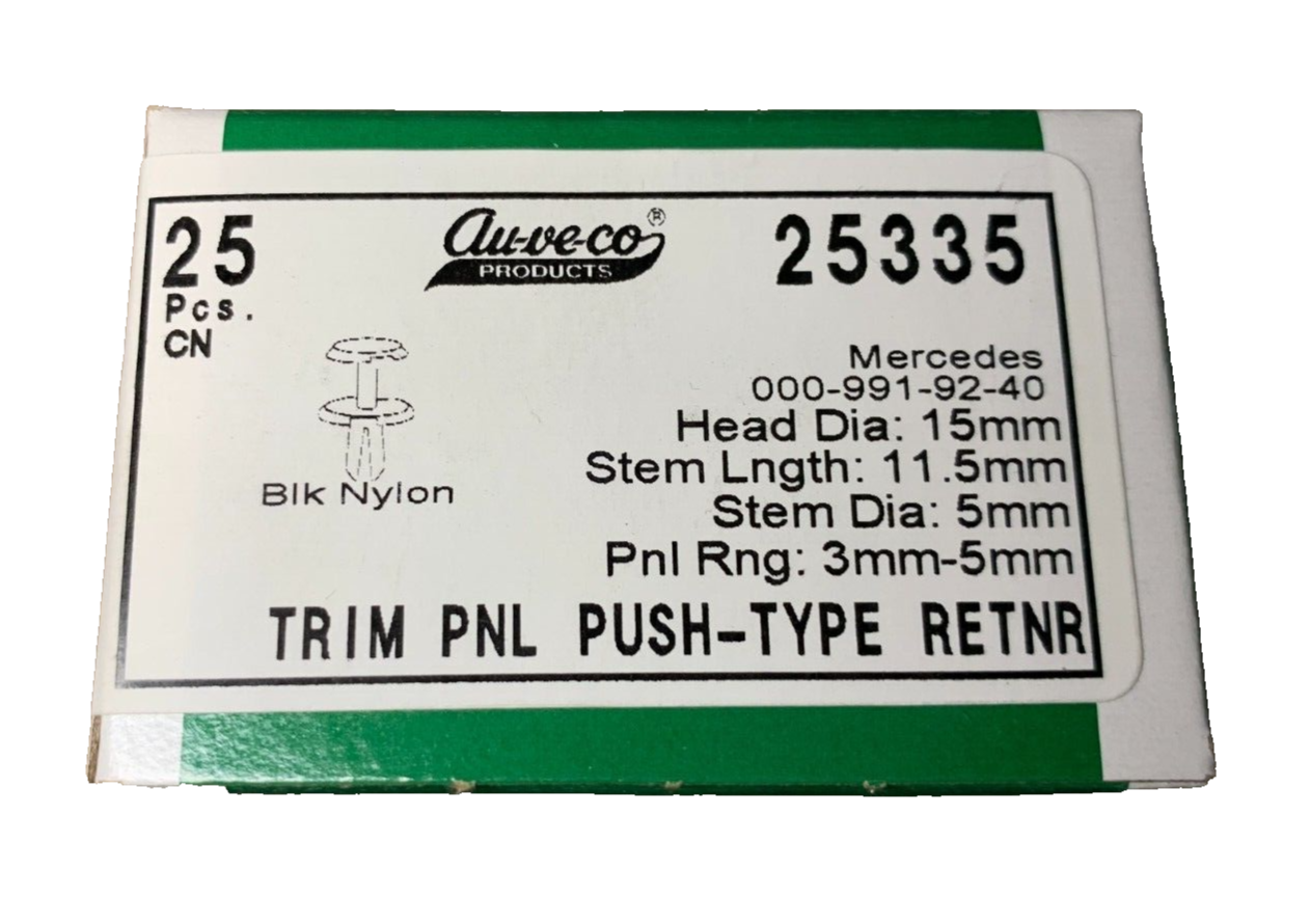 25 Auveco 25335 Trim Panel Push-Type Retainer 000-991-92-40