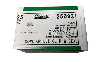 25 Auveco - 25093 - Bmmw Cowl Grille Retainer W/ Sealer 51-71-8-234-698