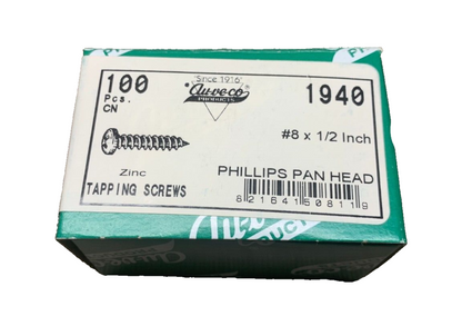 100 AUVECO 1940 Phillips Pan Head Tapping Screws, #8, 1/2"