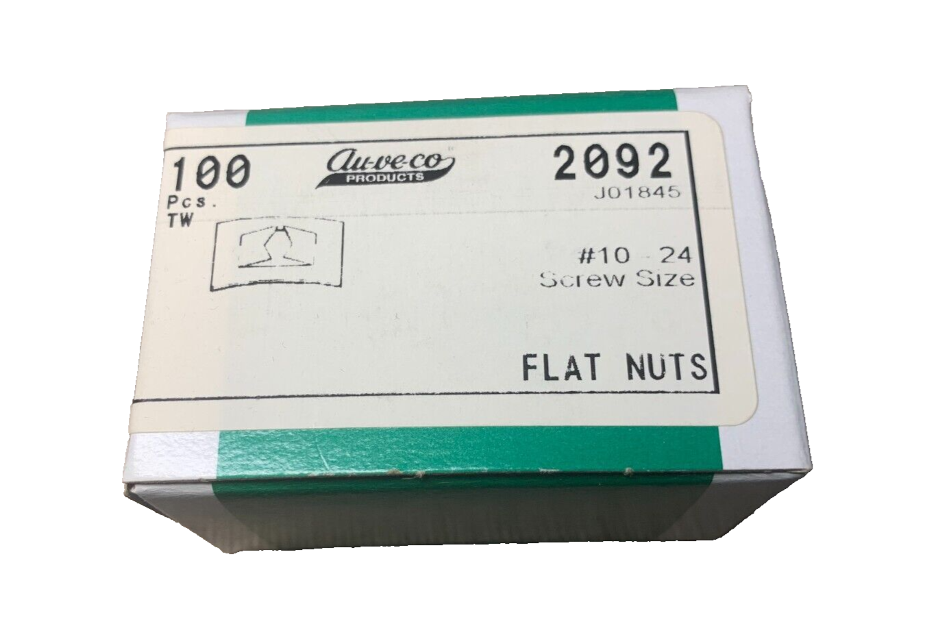 (100) Auveco 2092 Flat Nuts, #10-24 Screw Size