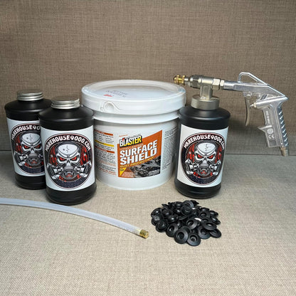 Gallon PB Blaster Surface Shield, with Pro Undercoating Spray Gun, 360* Wand, 3 Quart Bottles, and 50 Rust Plugs