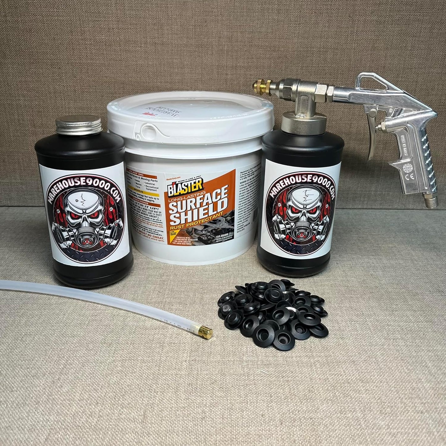 Gallon PB Blaster Surface Shield, with Pro Undercoating Spray Gun, 360* Wand, 2 Quart Bottles, and 50 Rust Plugs