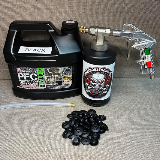 Gallon PFC Black, Pro Undercoating Spray Gun, 24" Straight Wand, 1 Black Quart Bottle, and 50 Rust Plugs