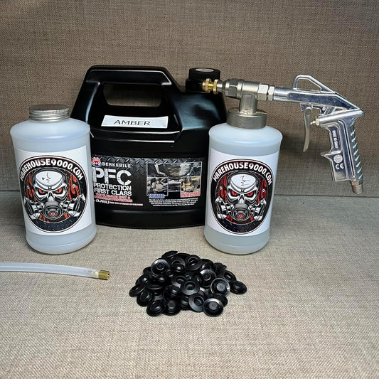 Gallon PFC Amber, Pro Undercoating Spray Gun, 24" Straight Wand, 2 White Quart Bottle, and 50 Rust Plugs