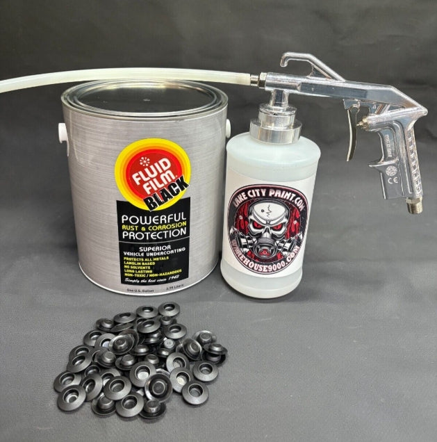 Gal. Fluid Film Black, Semi Pro Undercoating Gun, 1 Wand, 1 W Qt. Bottle, and 50 Rust Plugs