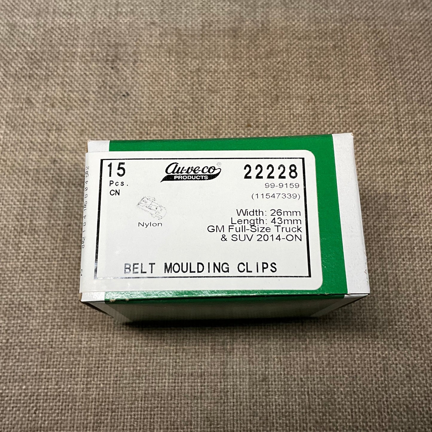 15 Belt Molding Clips GM Full Size Trucks & SUV Auveco 22228 OEM : 11547339