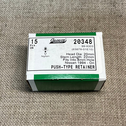 15 Philips Head Push Type Retainers Auveco 20348 Max : 63878-01E10 1994 - On