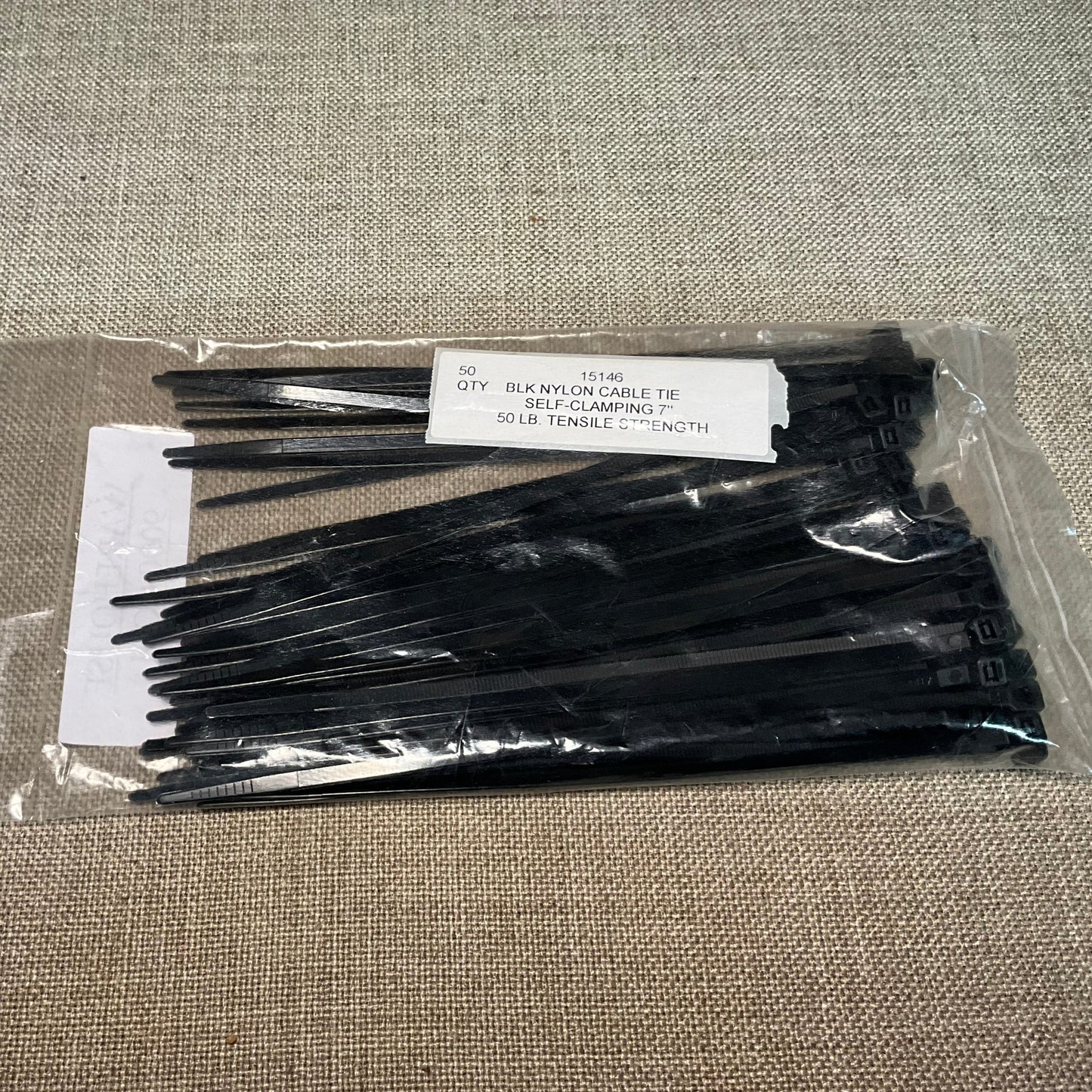 15146 Black Nylon Cable Tie, Self Clamping 7" 50 LB. Tensile Strength Qty 50
