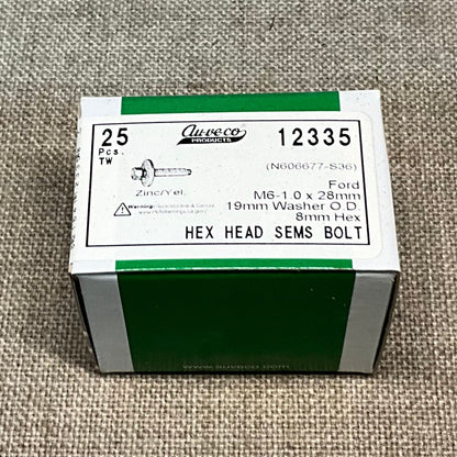 25 Hex Head Sems Bolts ~ Auveco 12335 ~ Ford: N606677-S36 ~ General Purpose Use