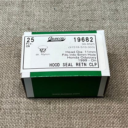 25 Hood Seal Retaining Clips Auveco 19682 Honda Odyssey: 91518-S10-003, 1999-On