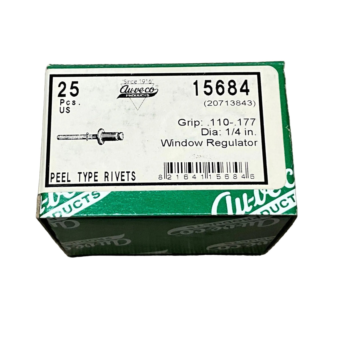 Gen0 15684 Rivets 25 Peel Type Rivets Auveco 15684 GM : 20713843 GM A & J Cars Window Re ...