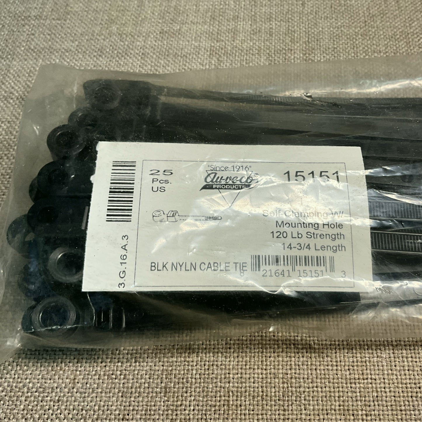 25 Self Clamping Cable Ties with Mounting Hole Auveco 15151 Harness Straps