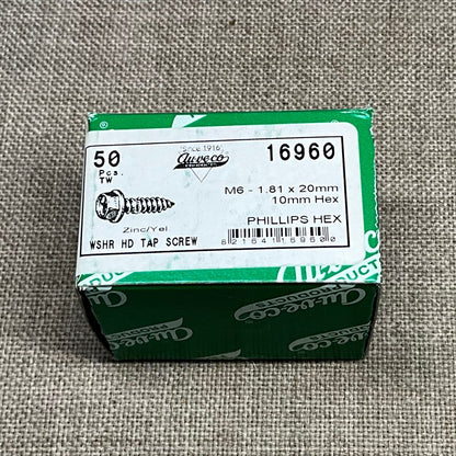 50 Auveco 16960 M6-1.81 x 20mm Phillips Hex Wshr Hd License Plate Tapping Screw