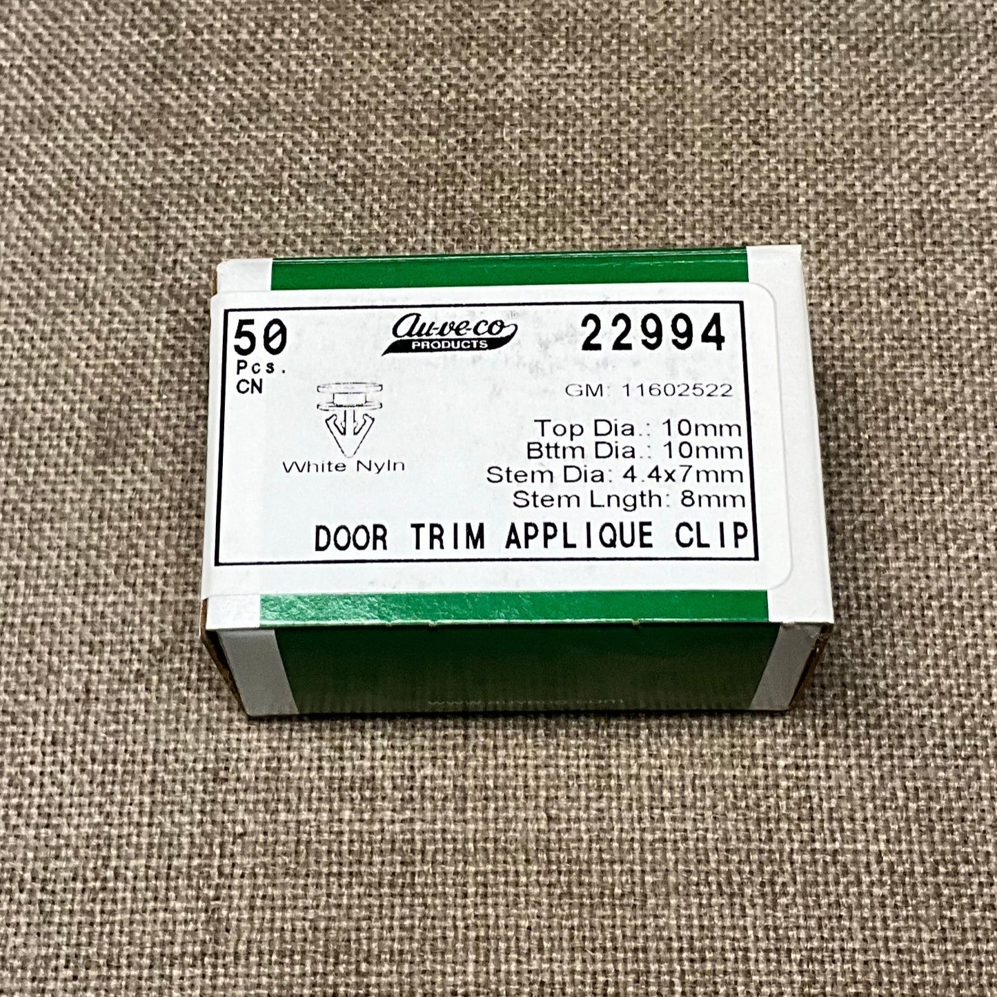 50 Pcs. GM #11602522 Door Trim Clip Auveco 22994 White 10 mm.  Ships from USA