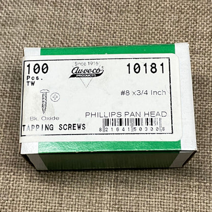 Auveco 10181 #8 X 3/4 Phillips Pan HD Tapping Screw Black Oxide Box of 100