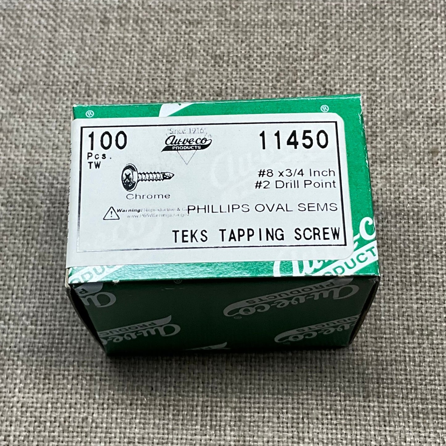 Auveco 11450 Chrome Tapping Screw #8-18 X 3/4" Phillips Oval SEMS TEK Qty 100