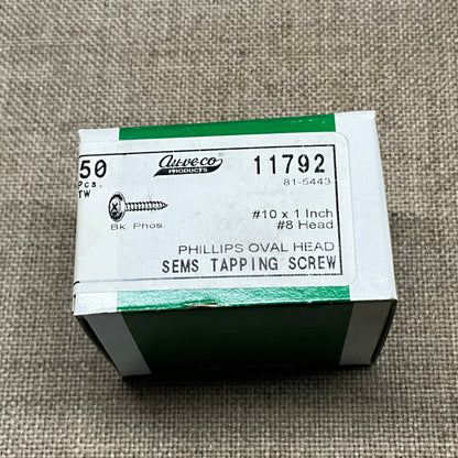 AUVECO 11792 PHILLIPS OVAL HEAD SEMS TAPPING SCREWS. 50PCS PER BOX