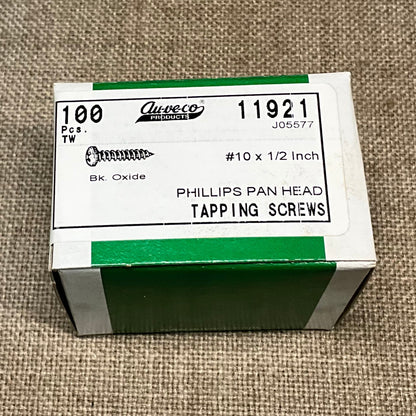 Auveco 11921 Phillips Pan Head Tapping Screws #10 X 1/2",   Qty - 100