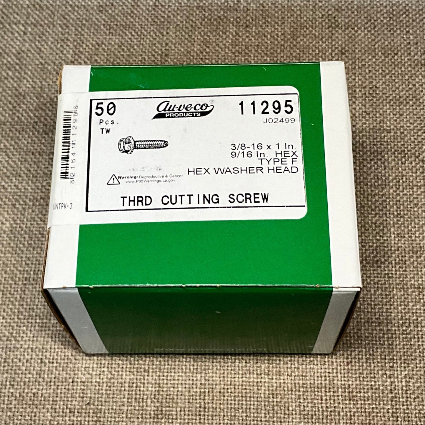 Auveco 11295 3/8-16 X 1 Hex Washer Head Thread Cutting Screw Zinc 50 Pcs.