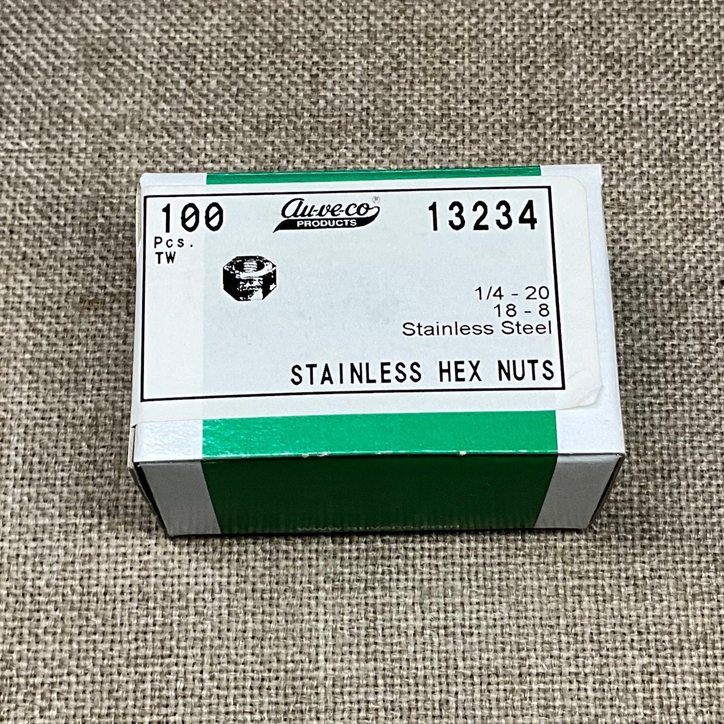 Auveco 13234 1/4-20 Hex Nuts 18-8 Stainless Steel 100 Pcs.