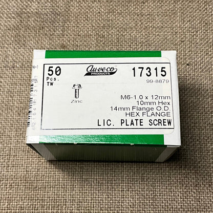 Auveco 17315 Hex Flange License Plate Screw M6-1.0 x 12mm 50 pcs.