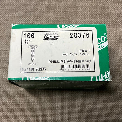 Auveco 20376 Phillips Round Washer Head Tap Screw #8 x 1 100 pcs.