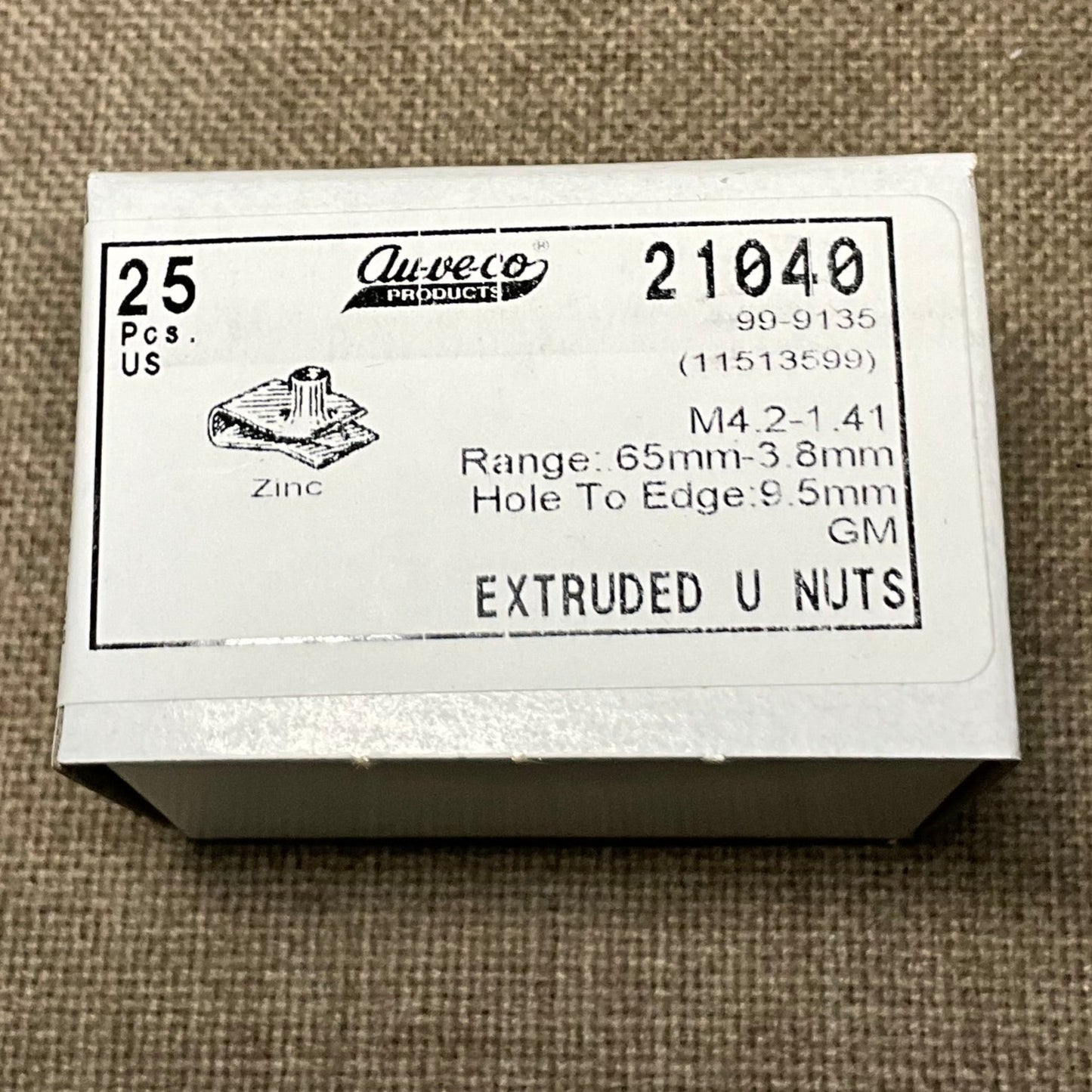 Auveco 21040, GM & Ford, Extruded U Nuts, M4.2-1.41, Range .65 mm-3.8 mm USA