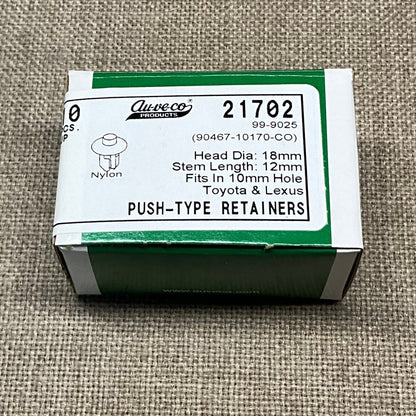 Auveco 21702 Push-Type Retainers Toyota 90467-10170-C0, 10 Pcs.