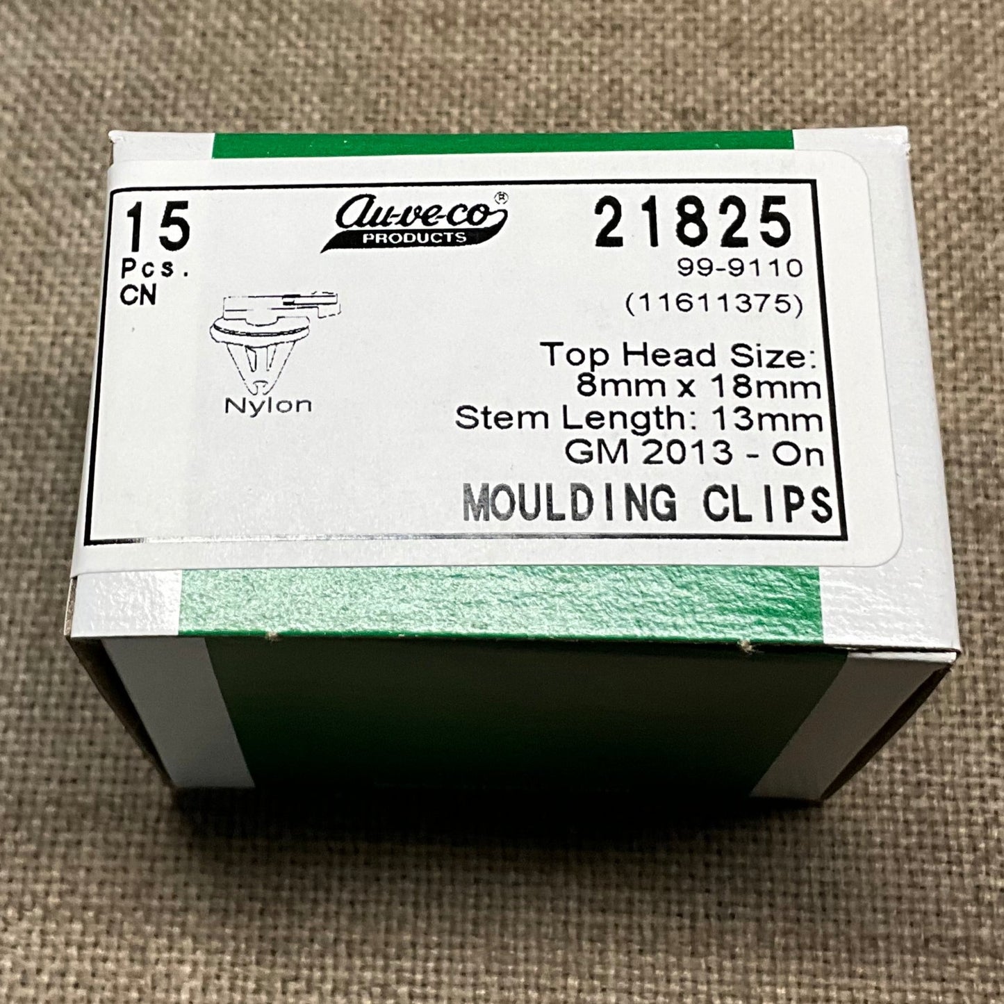 Auveco 21825 Moulding Clip With Sealer, 8x18 Top Head, for GM 11611375 (Qty: 15)