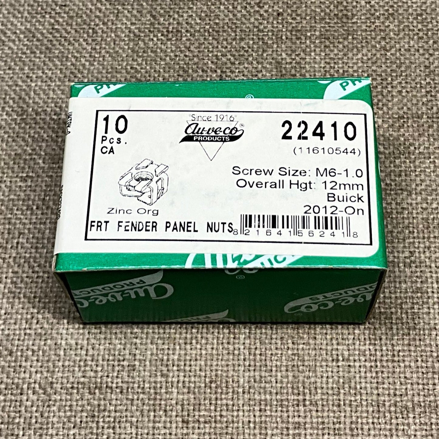 AUVECO 22410 Gm Front Fender Panel Nuts Zinc Organic M610 10 Pcs.