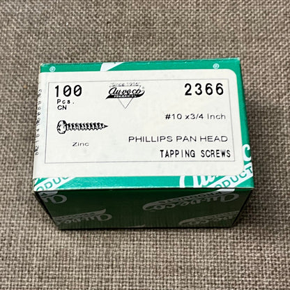 Auveco 2366 Phillips Pan Head Tapping Screws #10 X 3/4"  Qty - 100