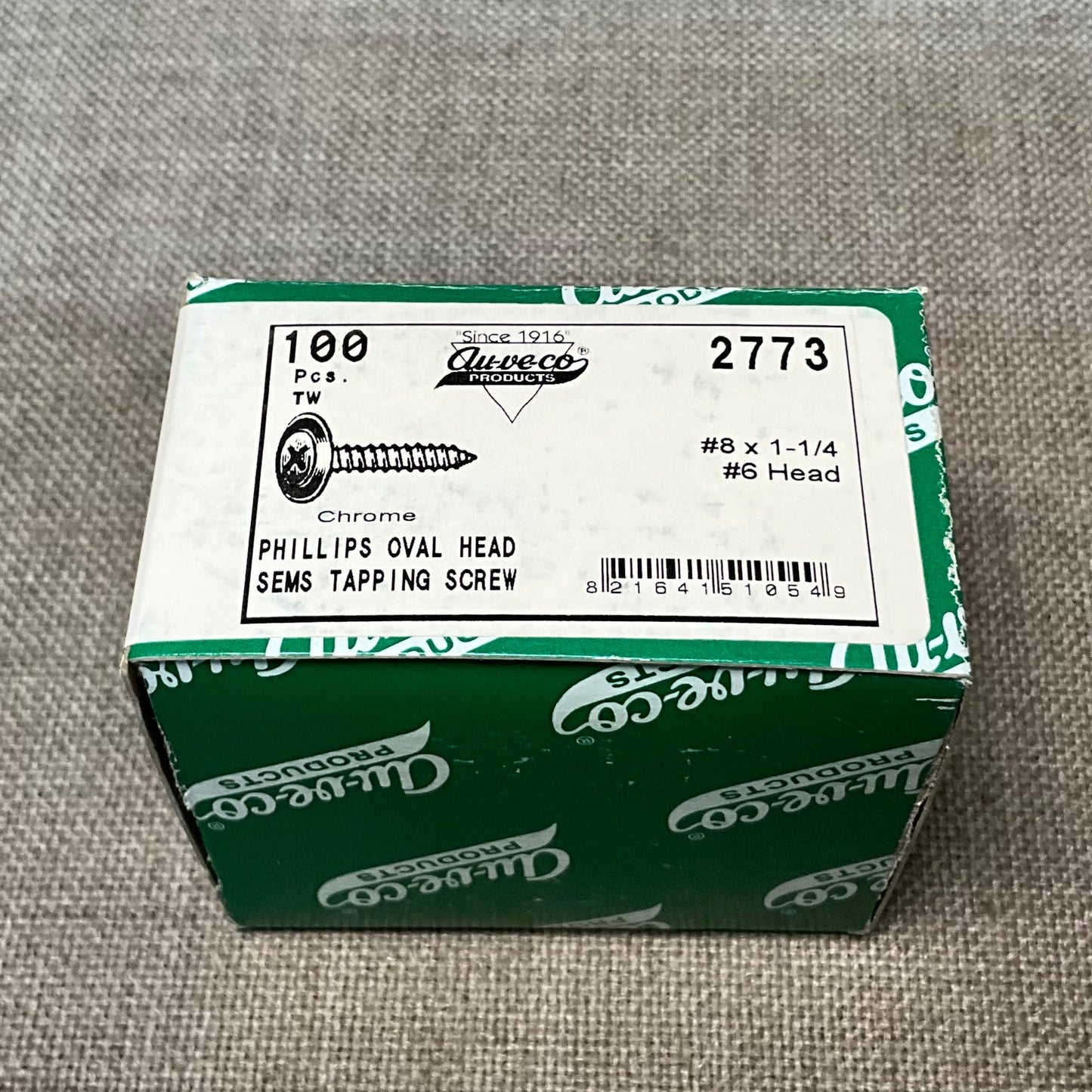 Auveco 2773 #8 X 1-1/4" #6 Head Phillips Oval Head SEMS Tapping Screw 100 Pcs.