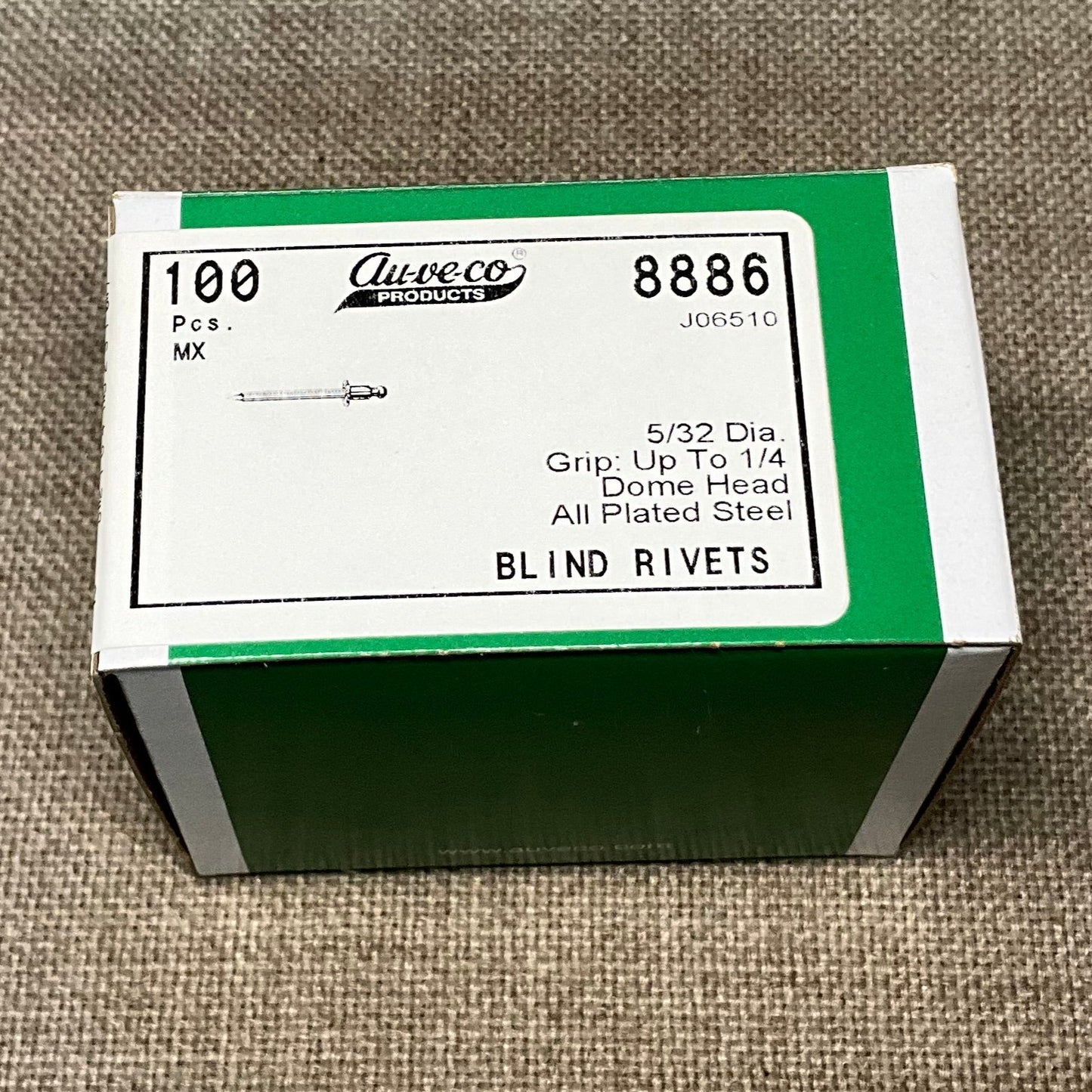 Auveco 8886 Steel Pan-L Rivets, 5/32" Shank x 3/8", Dome 5/16" Flange (Qty: 100)