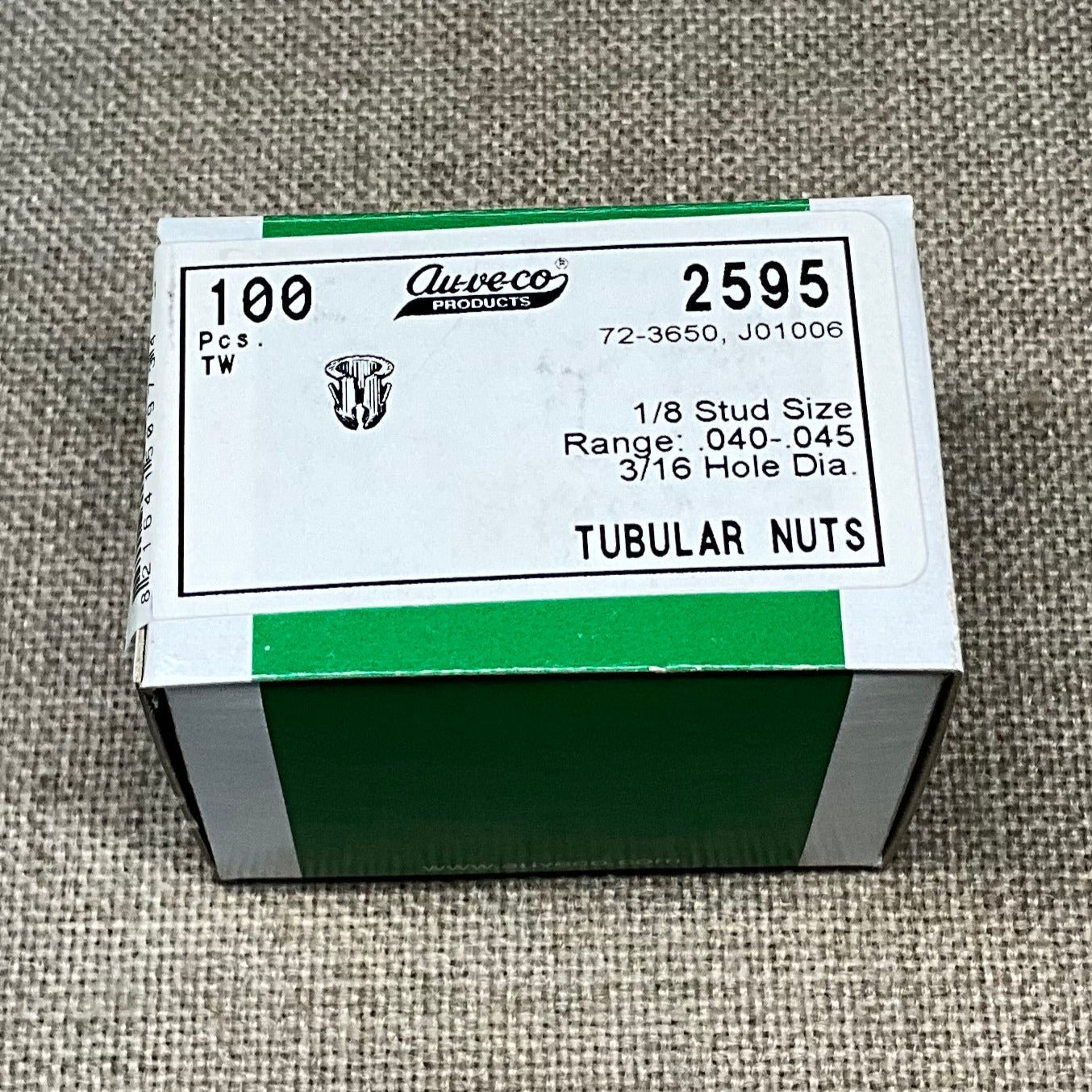 Auveco 2595 TUBULAR NUT FOR 1/8 STUD .040-.045 PANEL RANGE Barrel Clips 100 Pcs