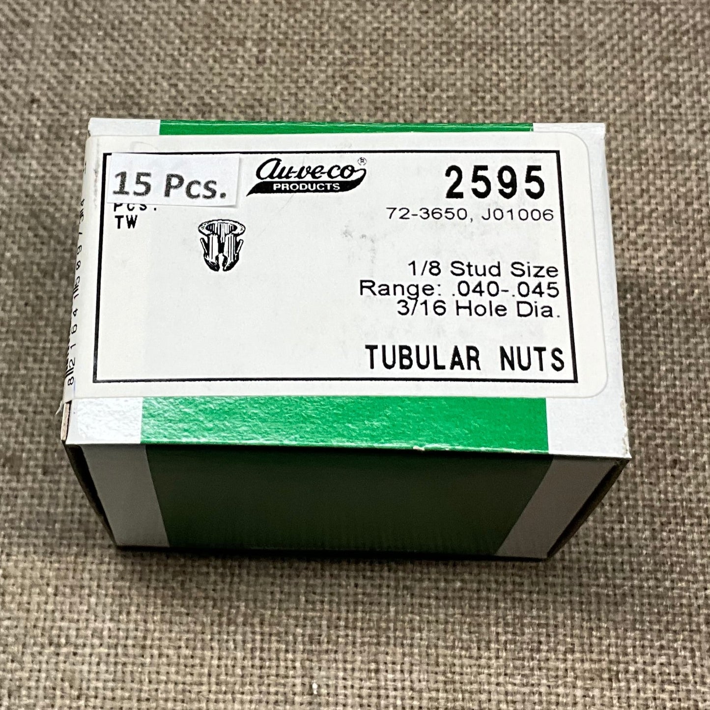 Auveco 2595-15 TUBULAR NUT FOR 1/8 STUD .040-.045 PANEL RANGE Barrel Clip 15 Pcs