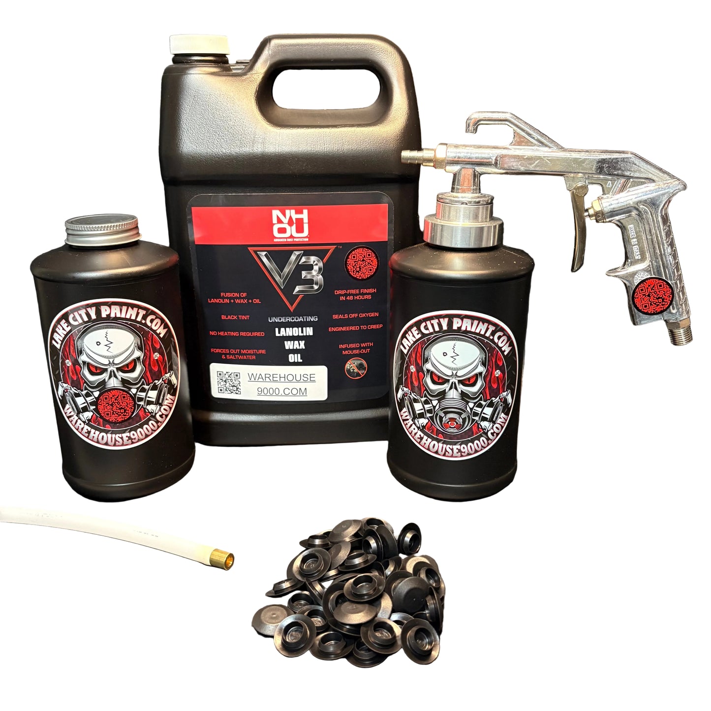 NHOU V3 Semi-Pro Undercoating Gun - Straight Wand Kit (2 B Quart Bottles)