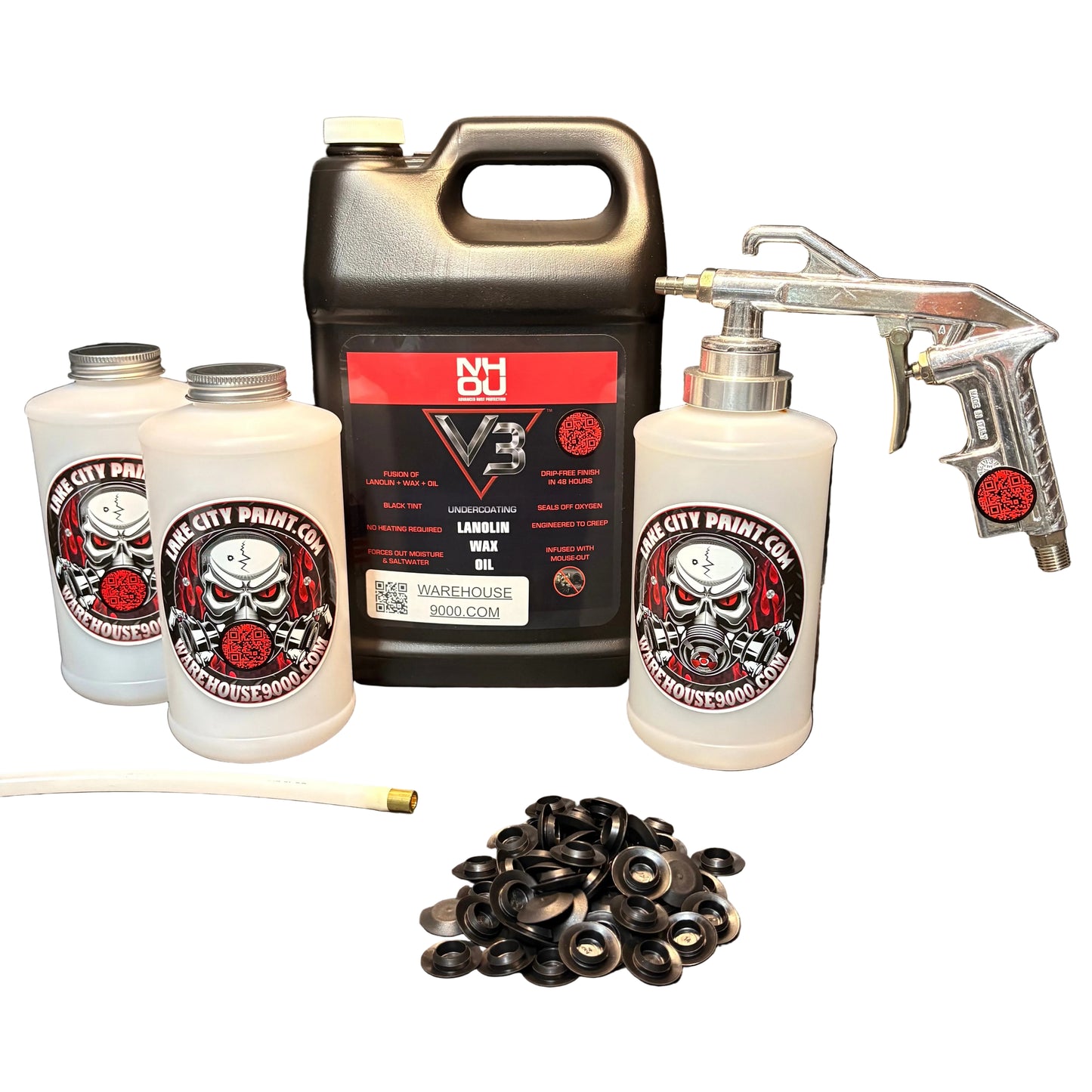 Complete NHOU V3 Semi-Pro Undercoating Gun - Straight Wand Kit (3 W Quart Bottles)