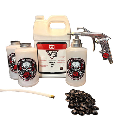 NHOU V3 undercoating kit with spray gun, quart bottles, hose and rust prevention accessories
