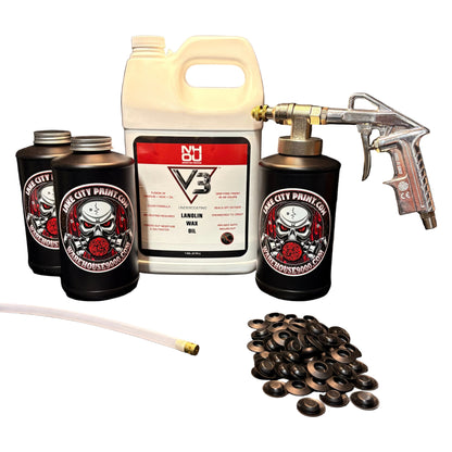 NHOU V3 undercoating kit with spray gun, quart bottles, hose and rust prevention accessories
