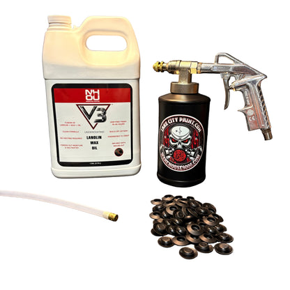NHOU V3 undercoating kit with spray gun, quart bottles, hose and rust prevention accessories
