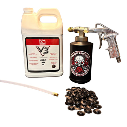 NHOU V3 undercoating kit with spray gun, quart bottles, hose and rust prevention accessories

